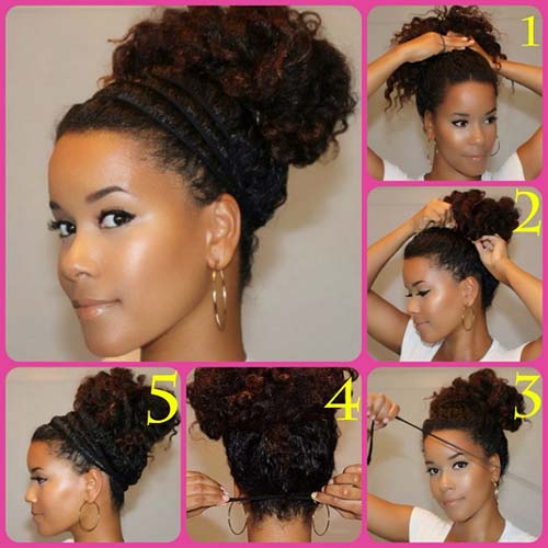 Three threaded updo for curly hair