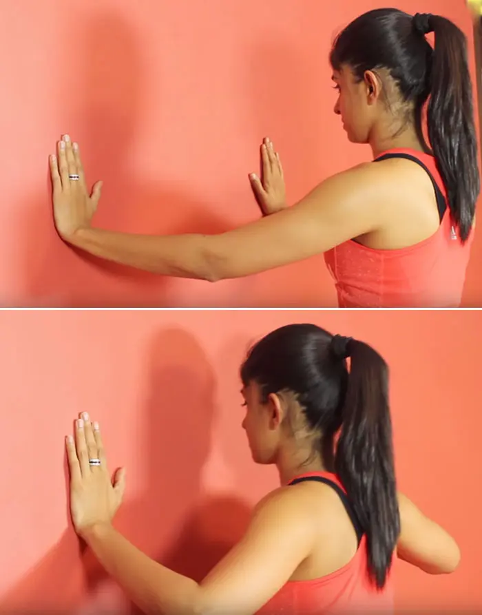 Wall push-ups for natural breast lift