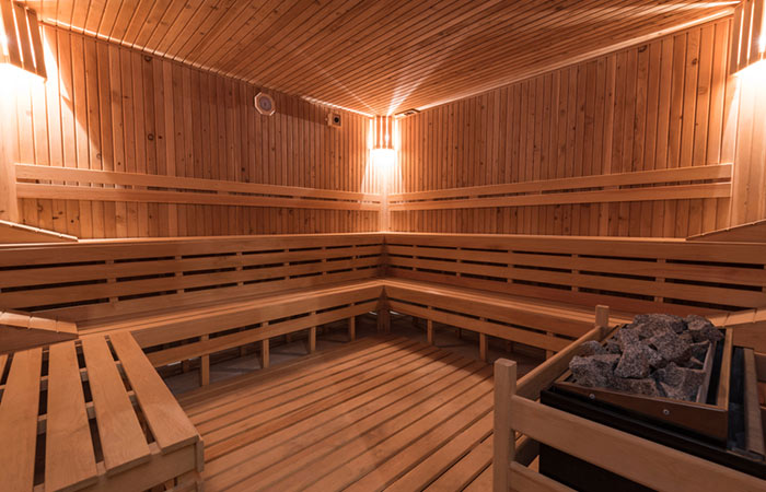 The interior view of a sauna room