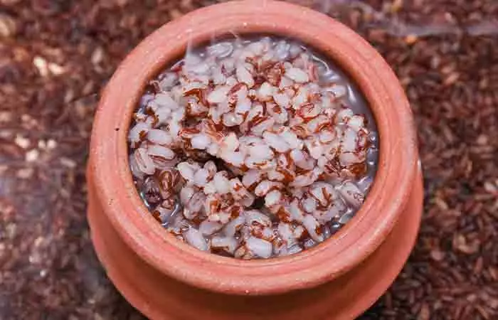 Cooked matta rice kept in a bowl