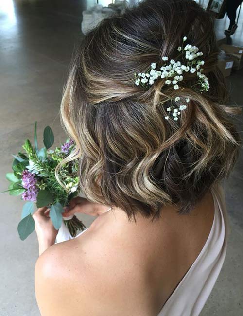 Half bouffant prom hairstyle for short hair