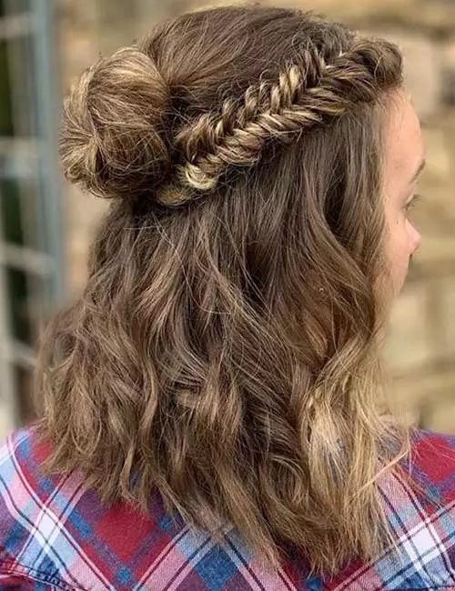 Crowned half up-half down prom hairstyle
