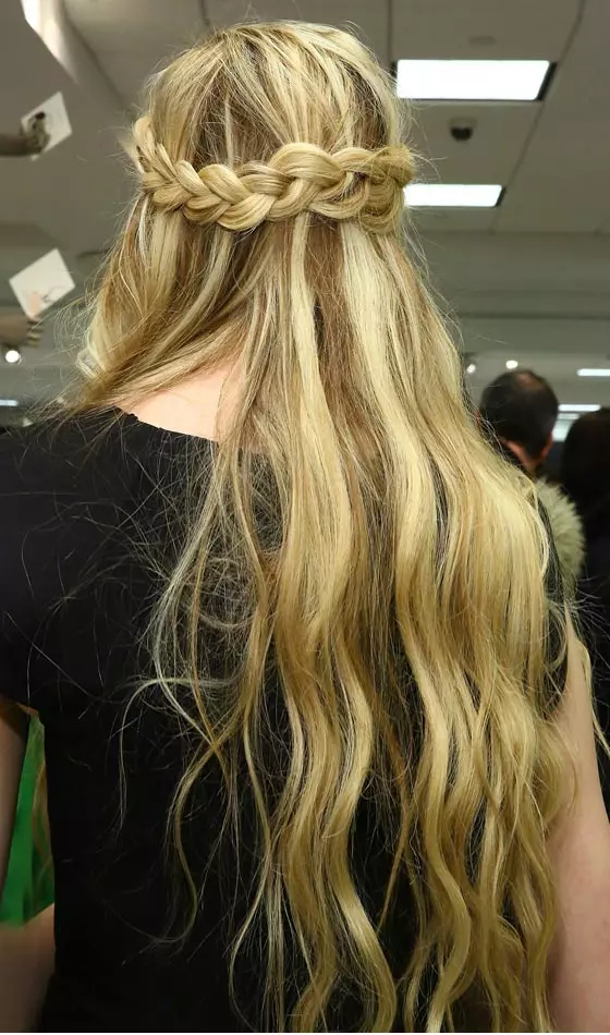 Half up crown braid hairstyle for curly hair
