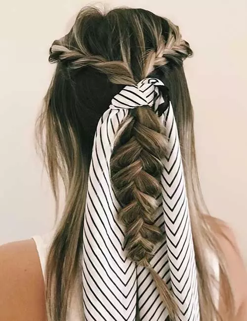 Scarf half up-half down prom hairstyle
