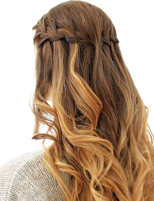 Waterfall half up-half down prom hairstyle
