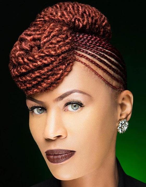 Ginger cornrows double bouffant braids hairstyle