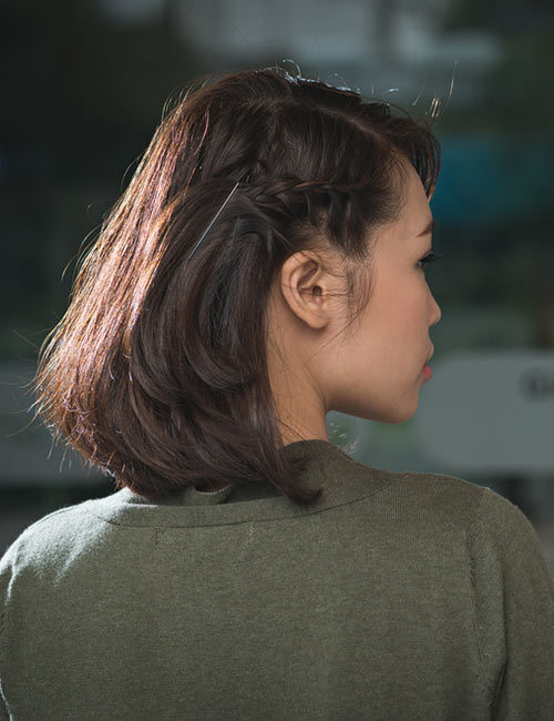 Accent braid on Korean short hair