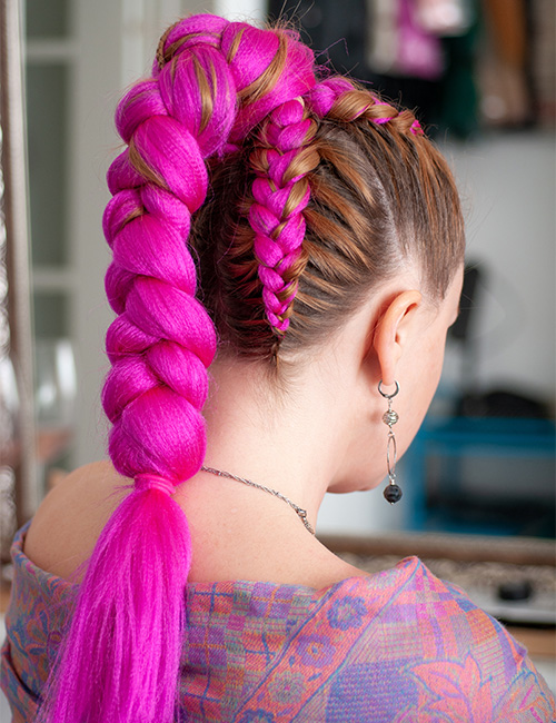 Barbie pink Dutch braid cornrows hairstyle