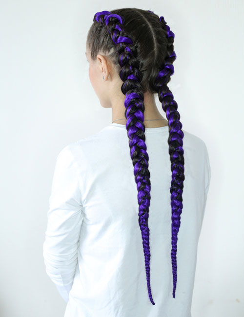 Blue and purple bodacious cornrows braids hairstyle