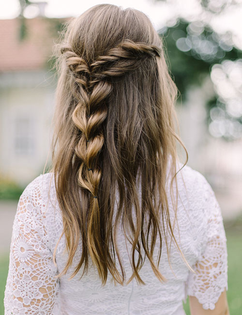 Loose braided half updo hairstyle