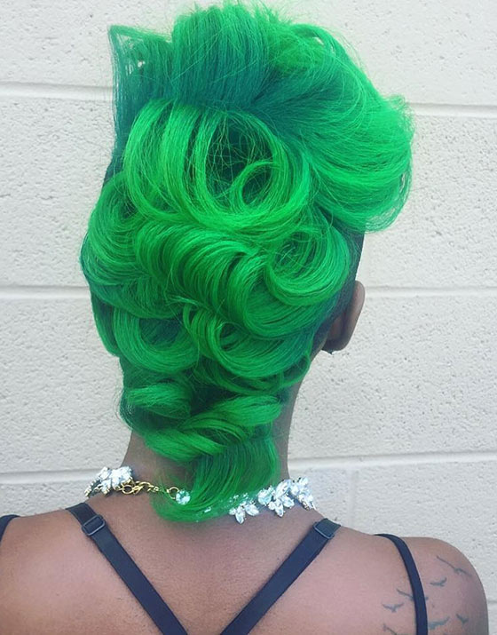 Green mohawk bob haircut for black women