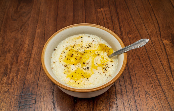 A delicious bowl of grits made with milk and butter