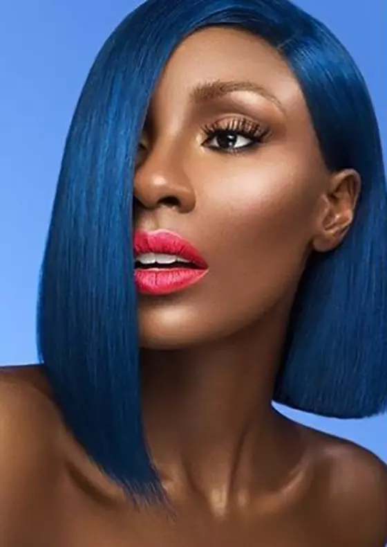 Blue edgy asymmetrical bob for black women