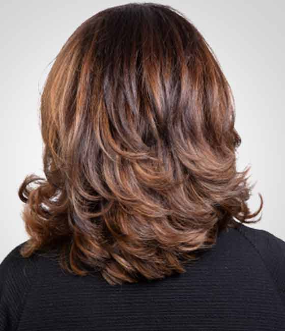 Long bob with feathered layers for black women