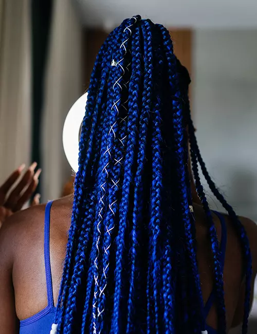 Midnight blue Ghana cornrows braids ponytail