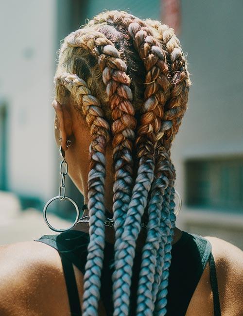 Pastel Blue And Blonde Thick Cornrow Braids