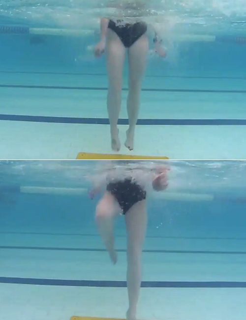 Step up in the swimming pool exercise for knees