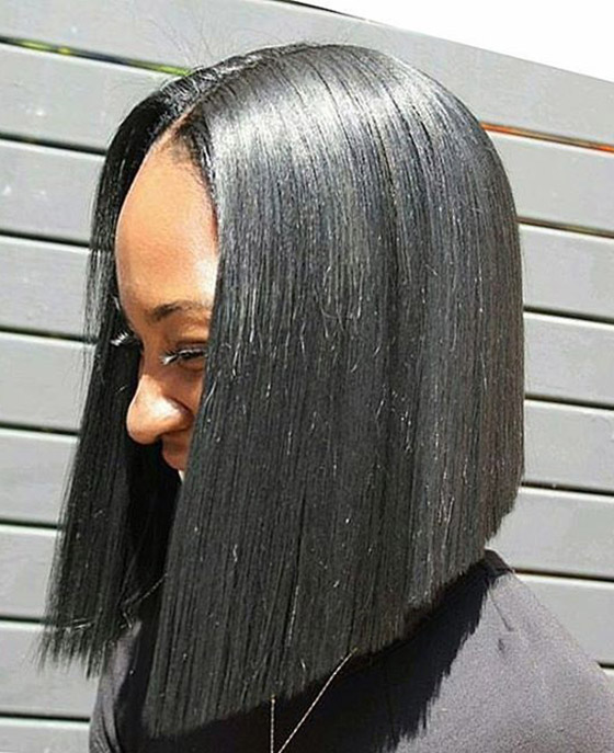 A-line, sleek and blunt-edged long bob for black women