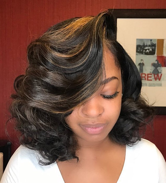 Super-swooped curly bob for black women
