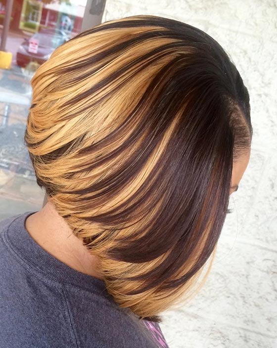 Dual-toned, coffee and cream bob haircut for black women
