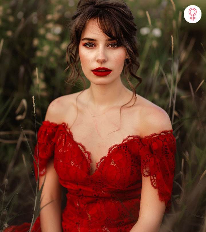 Women On Red Dress With Makeup