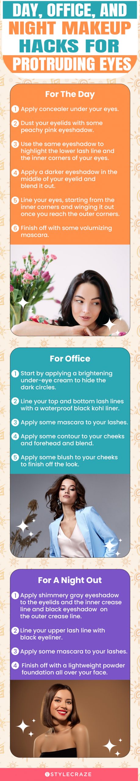 day, office, and night makeup hacks for protruding eyes (infographic)