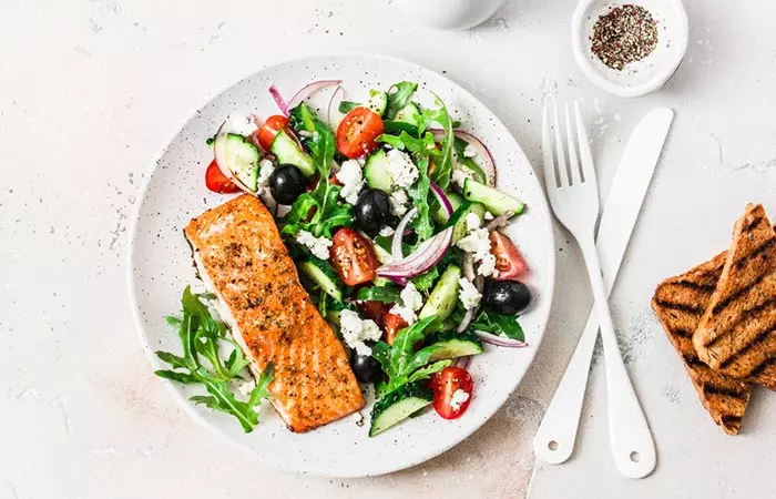 Fish and vegetables are a part of Jillian Michaels' lunch.