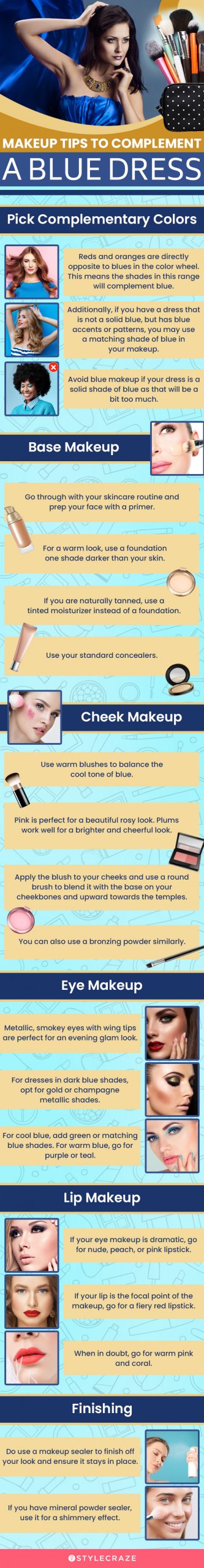 makeup tips to complete a blue dress (infographic)