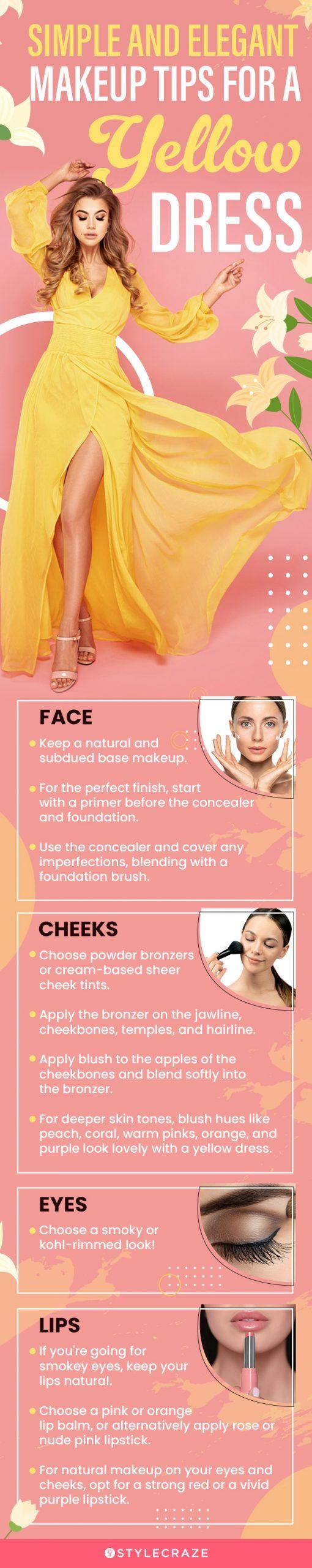 simple and elegant makeup tips for a yellow dress (infographic)