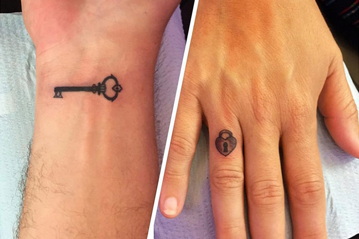 Lock and key tiny tattoos
