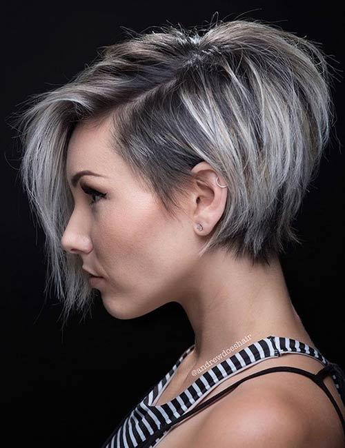 Contrast layers short hairstyle for fine hair