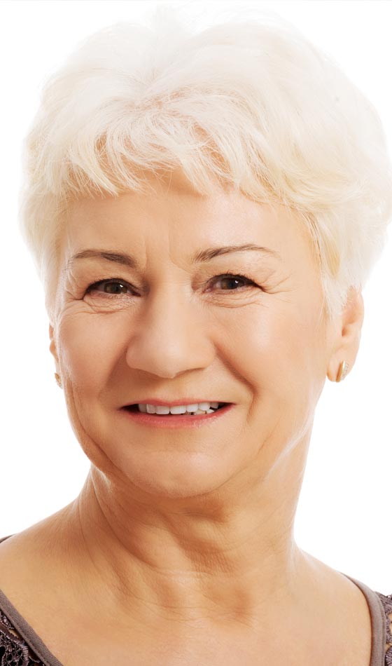 Pale blond boy crop with short fringes hairstyle for women over 50
