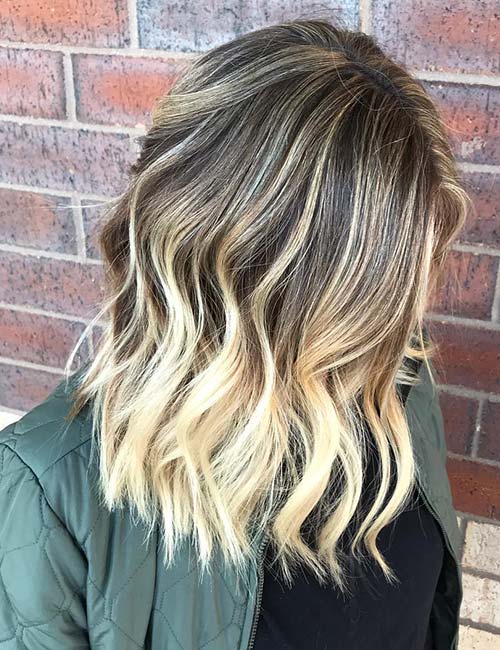 Blond highlight balayage on brown hair hairstyle for thick hair