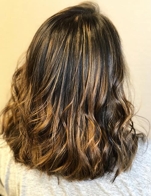 Brown balayage hairstyle for thick hair