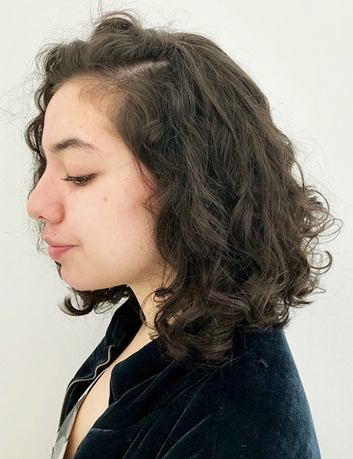 Classic curly lob hairstyle for thick hair