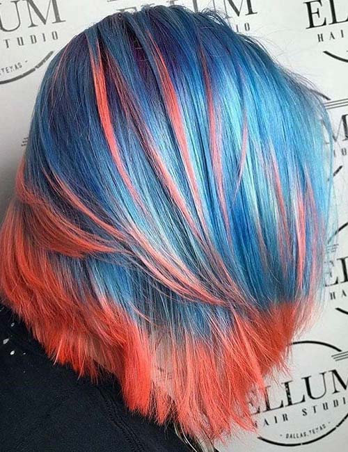 Colored layered bob hairstyle for thick hair