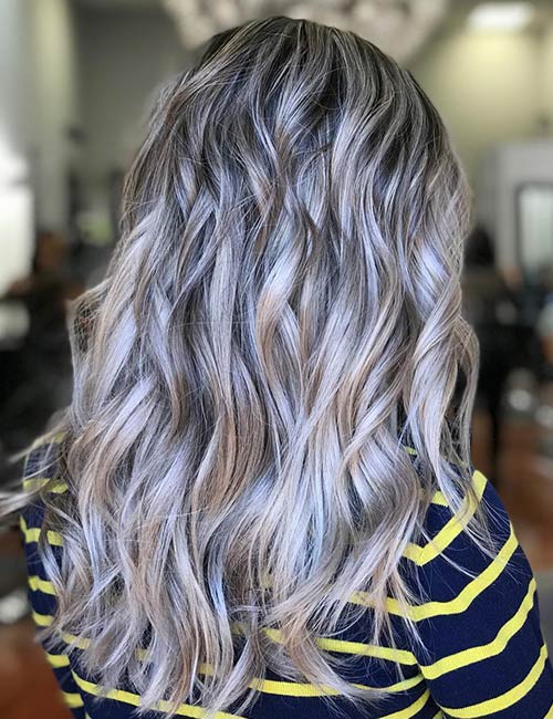 Icy blonde balayage hairstyle for thick hair