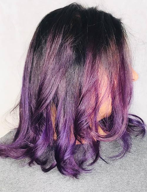 Purple curls hairstyle for thick hair