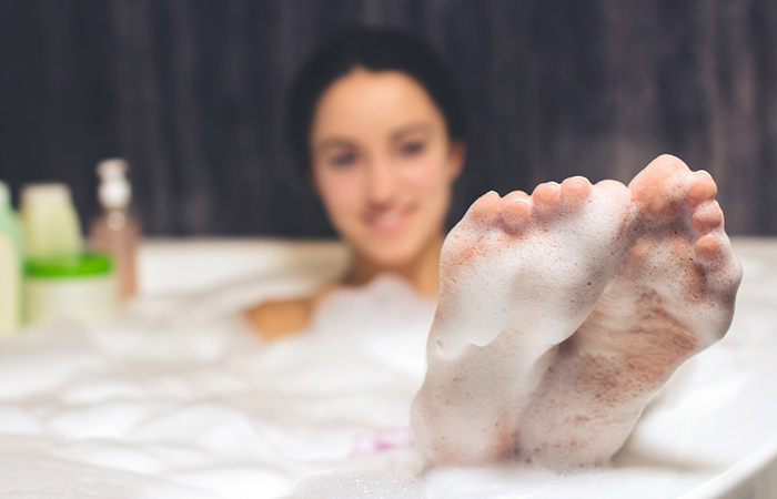 Woman taking a relaxing bath