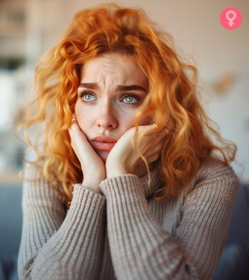 Brunette woman with brassy hair tones