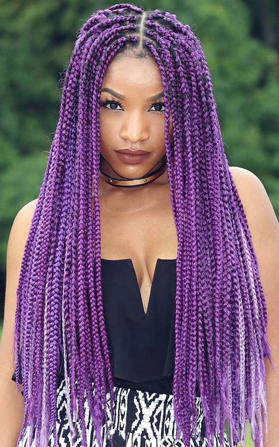 Subtly ombred purple box braids crochet braids