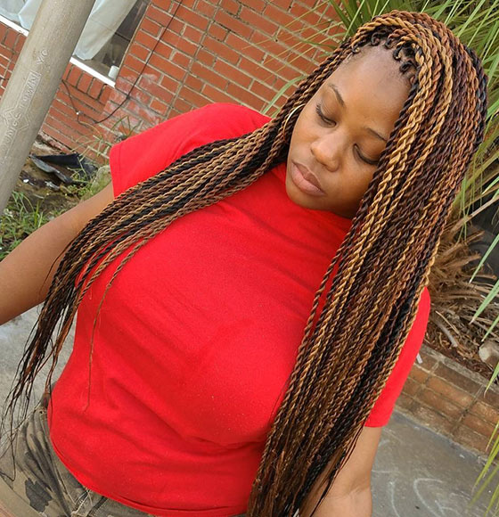 Brown and blonde rope twist, ways to style your crochet braids