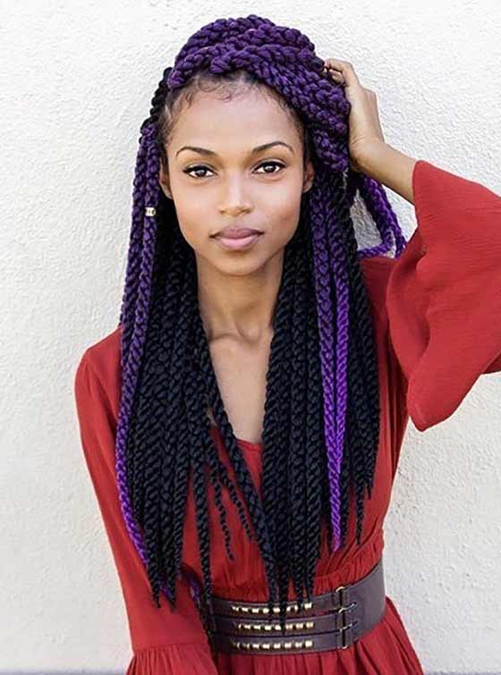 Black and purple 3D cubic twists crochet braids