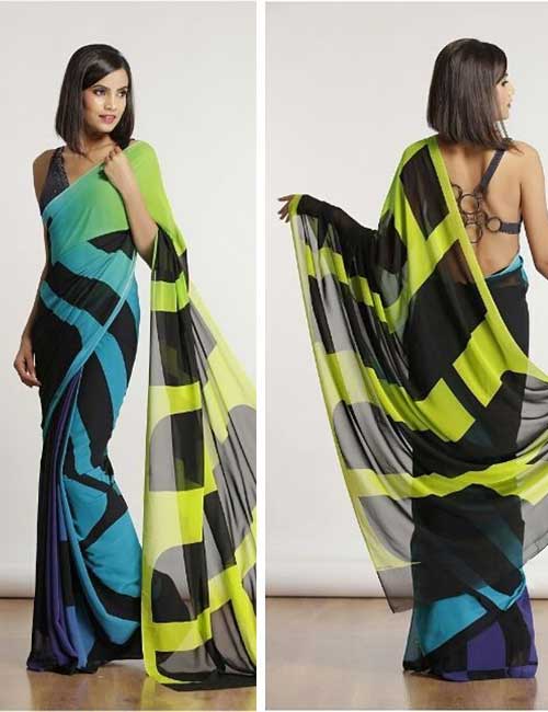Sleeveless black sequin saree blouse design