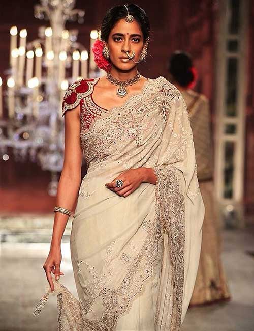 Silver Colour Sequin Saree Heavy Designer Blouse