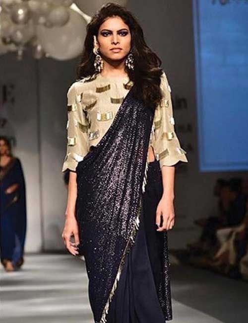 Indian Bollywood New Sari Saree Blouse Net Quarter Sleeves Designer Party Wear 