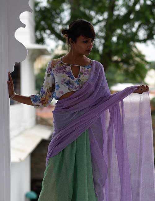 Handpainted floral blouse design for plain sarees