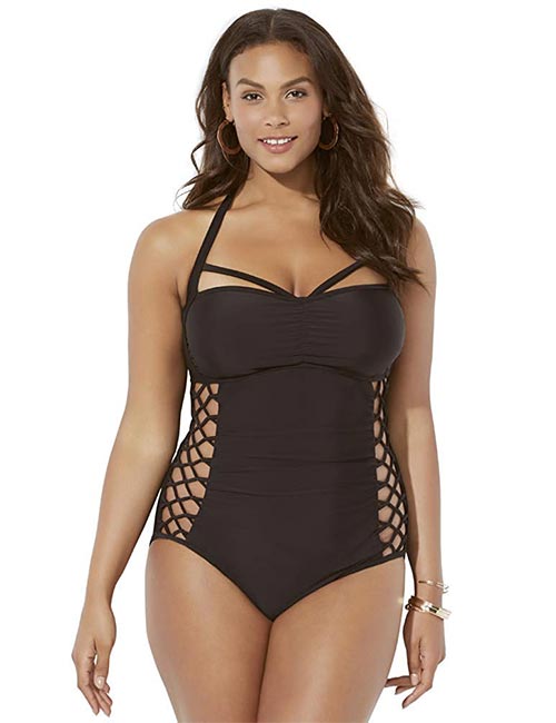 Ashley Graham Boss Underwire One Piece Swimsuit For Plus Size Type Body 