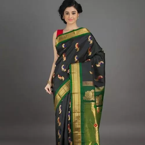 Black and green with meena booti design paithani saree for wedding