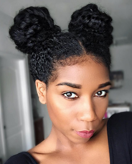 Double buns short hairstyle for black women
